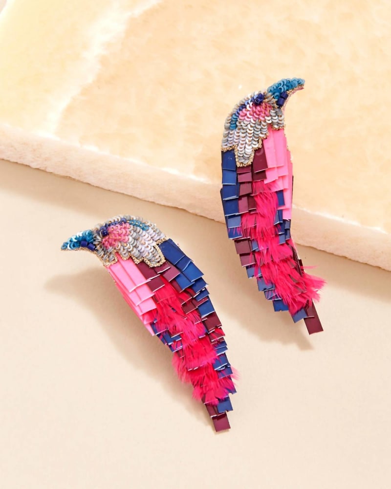 Front of a size O/S Bird Earrings in Hot Pink in Hot Pink by Mignonne Gavigan. | dia_product_style_image_id:330272